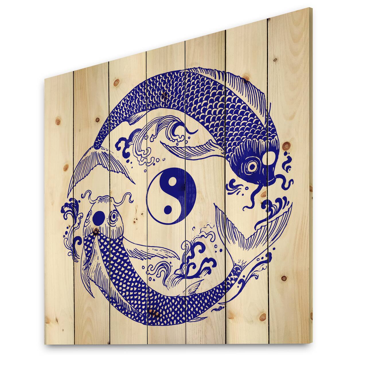 Designart - Chinoiserie Koi Fish II - Traditional Print on Natural Pine Wood